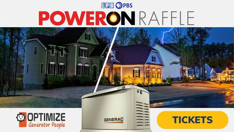Power On Raffle 2024 graphic with photos of homes and a Generac home generator.
